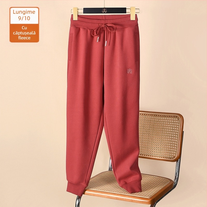 Pantaloni casual eleganți pentru femei de talie mică, lungime 9/10, căptuți cu fleece, calzi, croială lejeră