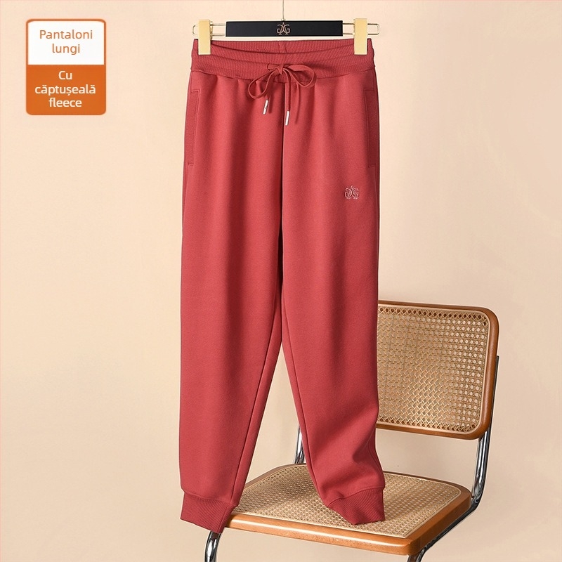 Pantaloni casual eleganți pentru femei de talie mică, lungime 9/10, căptuți cu fleece, calzi, croială lejeră