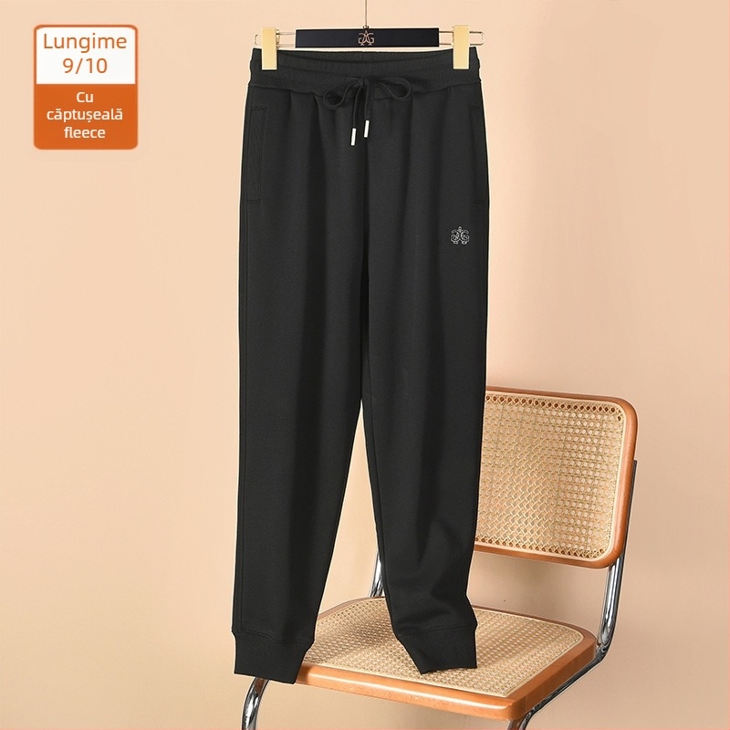 Pantaloni casual eleganți pentru femei de talie mică, lungime 9/10, căptuți cu fleece, calzi, croială lejeră