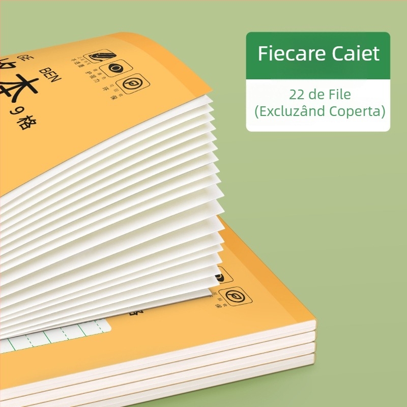 Caiet cu grilă pătrată pentru scrierea caracterelor chineze și Pinyin, pentru grădiniță până la gimnaziu, 32K, 50 de pagini, copertă desen animat
