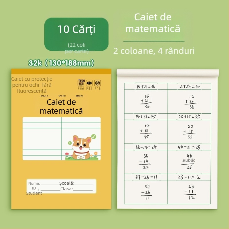 Caiet cu grilă pătrată pentru scrierea caracterelor chineze și Pinyin, pentru grădiniță până la gimnaziu, 32K, 50 de pagini, copertă desen animat