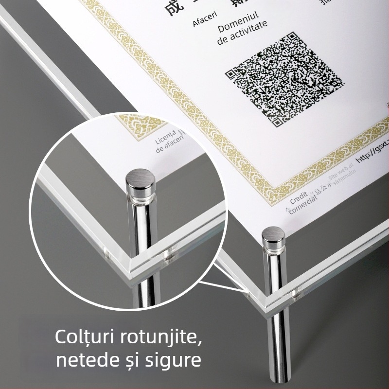 Ramă acrilică pentru certificate și medalii, dimensiuni A4 și A3, afișaj orizontal și vertical, plăcuță de autorizare personalizabilă