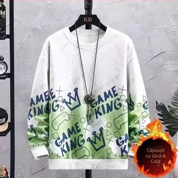 Pulover bărbați toamnă-iarnă din velur fleece, guler rotund, mâneci lungi