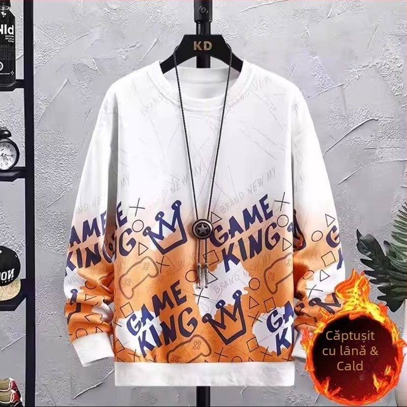 Pulover bărbați toamnă-iarnă din velur fleece, guler rotund, mâneci lungi