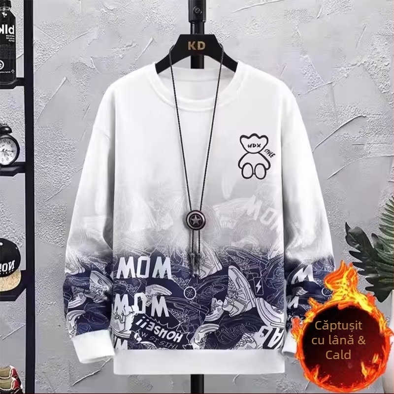 Pulover bărbați toamnă-iarnă din velur fleece, guler rotund, mâneci lungi