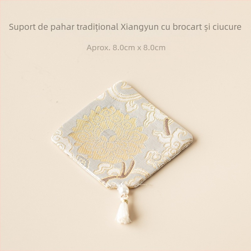 Suport pentru ceai cu broderie brocart în stil chinezesc, suport pătrat de ceai, suport din țesătură pentru ceainic, accesorii set de ceai
