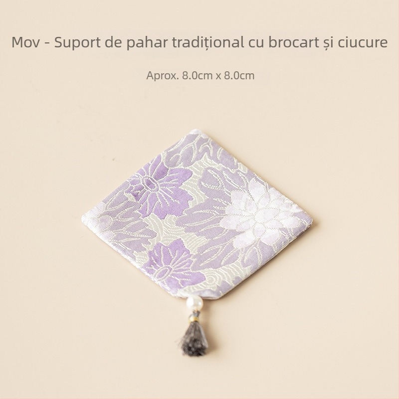 Suport pentru ceai cu broderie brocart în stil chinezesc, suport pătrat de ceai, suport din țesătură pentru ceainic, accesorii set de ceai