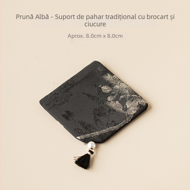 Suport pentru ceai cu broderie brocart în stil chinezesc, suport pătrat de ceai, suport din țesătură pentru ceainic, accesorii set de ceai