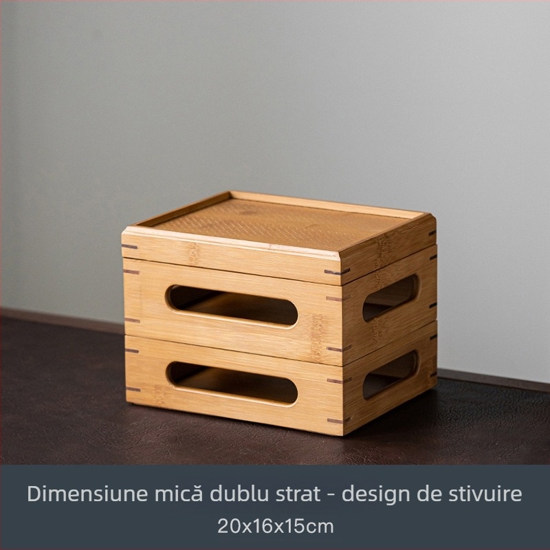 Dulap din bambus, stil chinezesc, cu două etaje pentru depozitare ceaiuri și accesorii, mic dulap de ceai pentru sufragerie