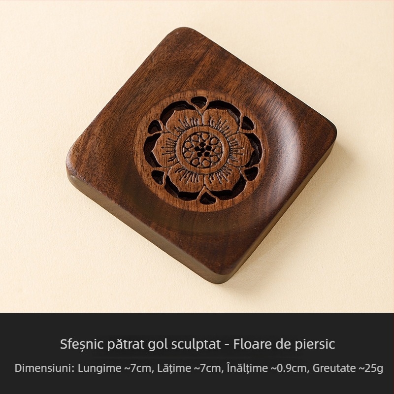 Suport pătrat pentru ceai din lemn de nuc și suport pentru ceainic și cești cu model sculptat – accesorii pentru ceremonia ceaiului