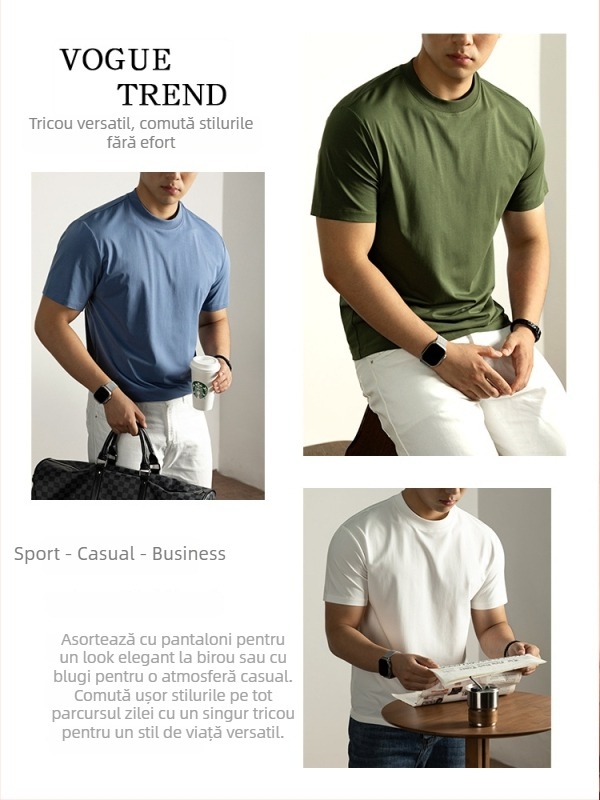 Tricou bărbați cu mâneci scurte din 60S Ice Silk Cloud Modal Cotton, vară 2025, culoare solidă, croială lejeră, guler rotund, respirabil și răcoros