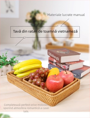 Coș de depozitare din ratan împletit, albastru, pentru fructe, gustări și pâine – organizator de masă pentru sufragerie.