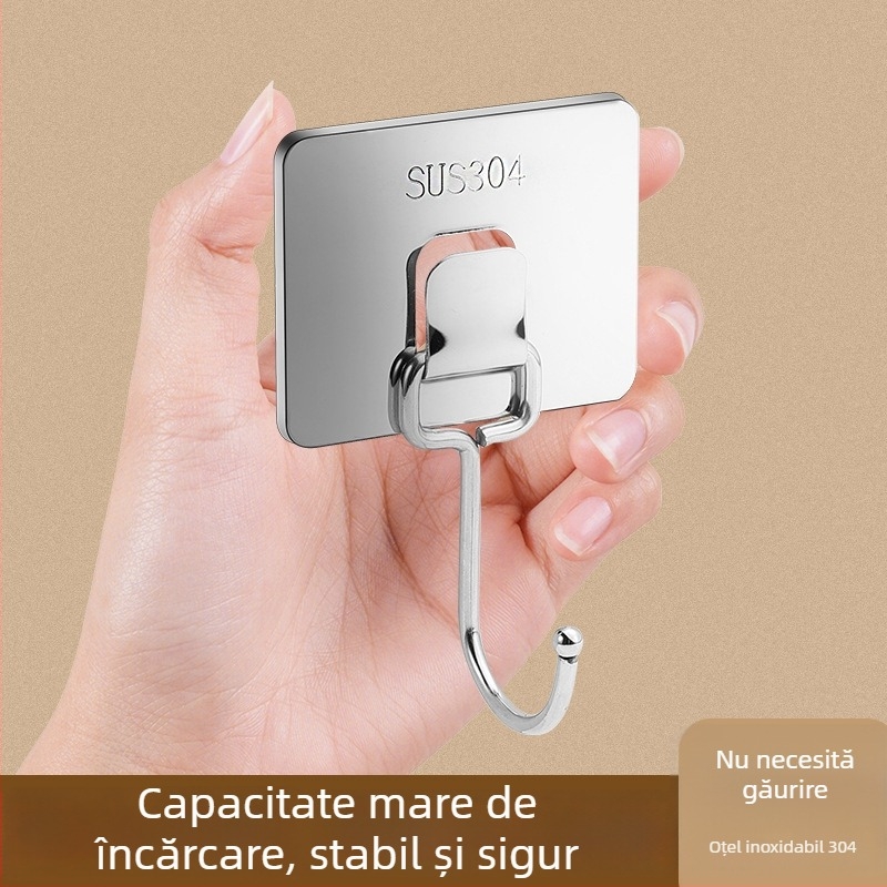 Cârlig mare din oțel inoxidabil, cu adeziv puternic, fără găuri, pentru baie și bucătărie, capacitate peste 30 kg