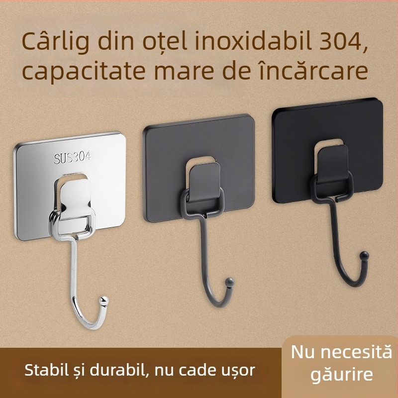 Cârlig mare din oțel inoxidabil, cu adeziv puternic, fără găuri, pentru baie și bucătărie, capacitate peste 30 kg