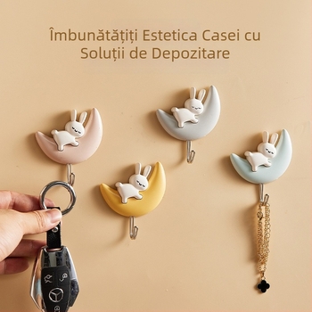 Cuier lunar creativ cu adeziv, fără găuri, pentru pereți și uși, set de 2, placare aurie PP, 1–3 kg