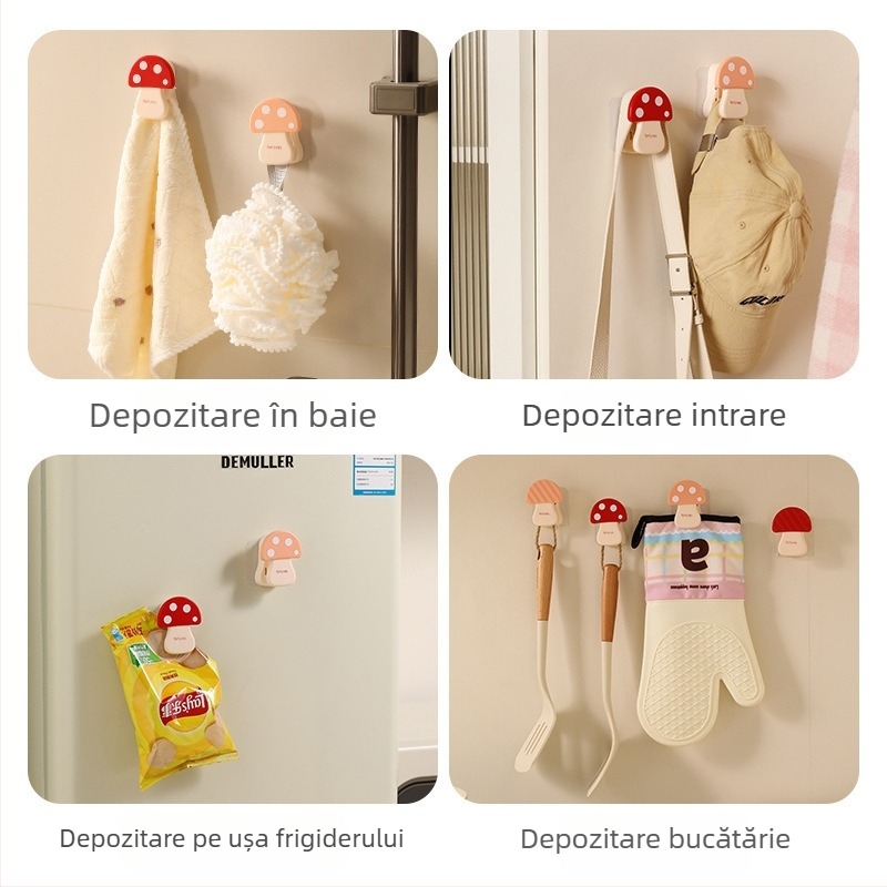 Cuier de baie în formă de ciupercă, fără găuri, adeziv puternic, montaj pe perete pentru prosoape