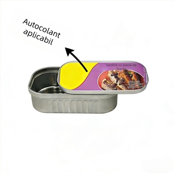 Cutie metalică în formă de conservă, cu deschidere prin tragere, din tablă alimentar, cutie pătrată pentru gustări