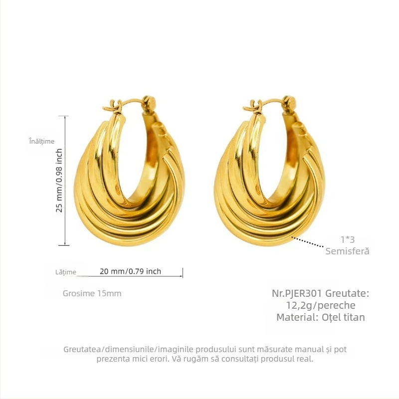 Cercei din oțel titan, design geometric elegant pentru femei, rezistenți la decolorare, în stoc