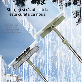 Unealtă telescopică pentru curățarea geamurilor, 4 în 1: curățare uscată și umedă, racletă