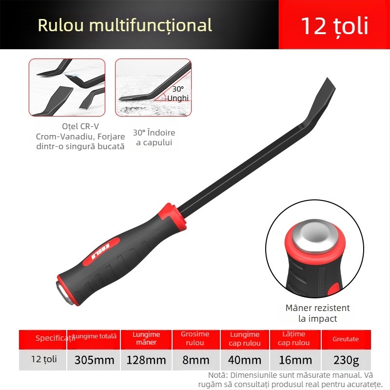 Crowbar pentru tâmplă din oțel tratat, montaj uși și ferestre, unealtă multifuncțională mică