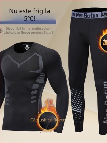 Set de fitness pentru bărbați, cu fleece pentru iarnă: antrenamente de baschet și alergare matinală, elasticitate înaltă pentru sala de sport.
