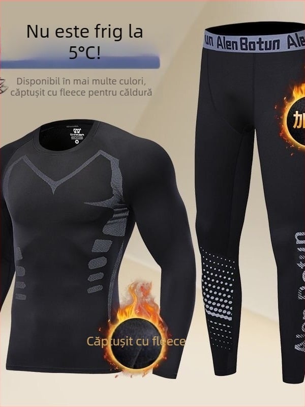 Set de fitness pentru bărbați, cu fleece pentru iarnă: antrenamente de baschet și alergare matinală, elasticitate înaltă pentru sala de sport.