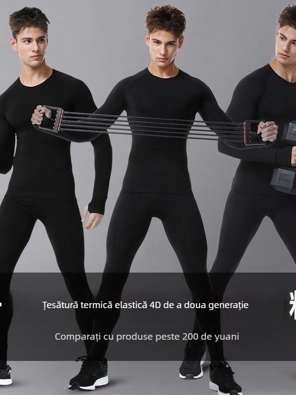 Set de fitness pentru bărbați, cu fleece pentru iarnă: antrenamente de baschet și alergare matinală, elasticitate înaltă pentru sala de sport.