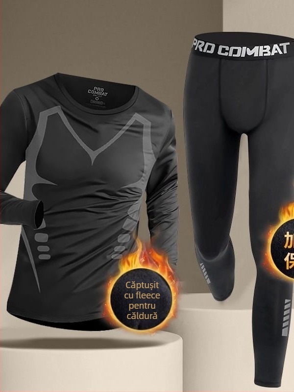 Set de fitness pentru bărbați, cu fleece pentru iarnă: antrenamente de baschet și alergare matinală, elasticitate înaltă pentru sala de sport.