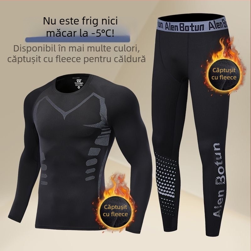 Set de fitness pentru bărbați, cu fleece pentru iarnă: antrenamente de baschet și alergare matinală, elasticitate înaltă pentru sala de sport.