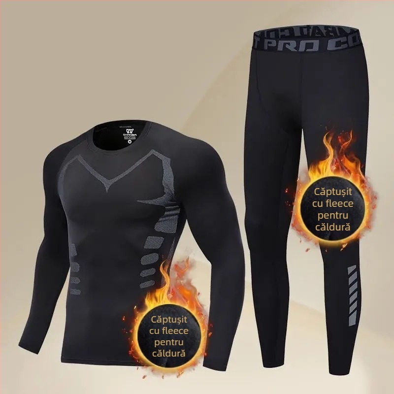 Set de fitness pentru bărbați, cu fleece pentru iarnă: antrenamente de baschet și alergare matinală, elasticitate înaltă pentru sala de sport.