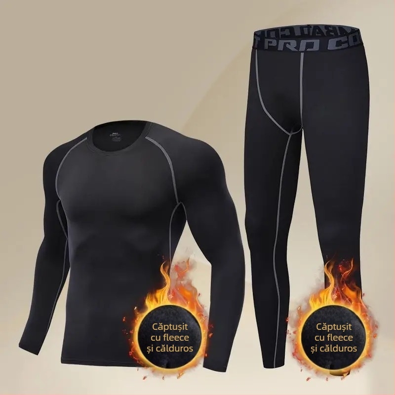 Set de fitness pentru bărbați, cu fleece pentru iarnă: antrenamente de baschet și alergare matinală, elasticitate înaltă pentru sala de sport.
