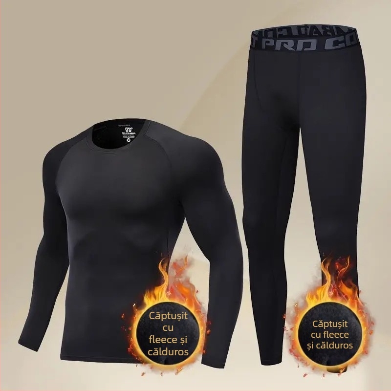 Set de fitness pentru bărbați, cu fleece pentru iarnă: antrenamente de baschet și alergare matinală, elasticitate înaltă pentru sala de sport.
