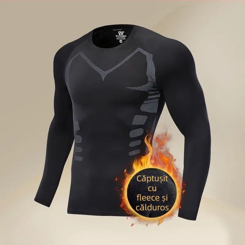 Set de fitness pentru bărbați, cu fleece pentru iarnă: antrenamente de baschet și alergare matinală, elasticitate înaltă pentru sala de sport.
