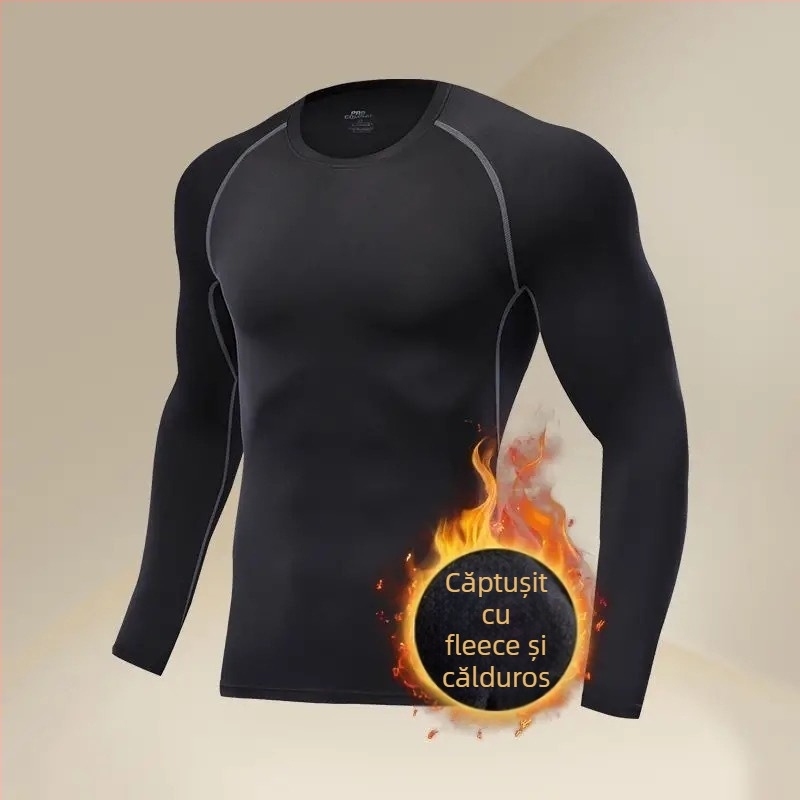 Set de fitness pentru bărbați, cu fleece pentru iarnă: antrenamente de baschet și alergare matinală, elasticitate înaltă pentru sala de sport.