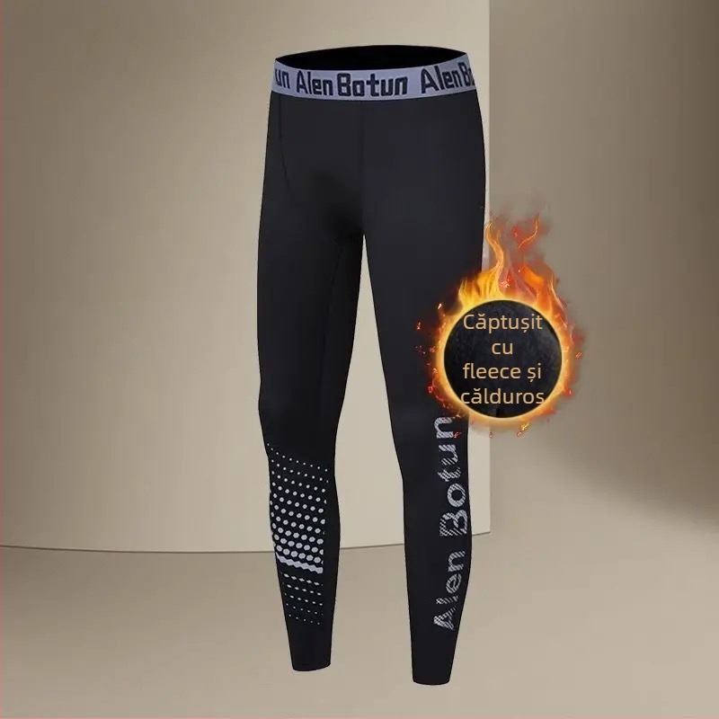 Set de fitness pentru bărbați, cu fleece pentru iarnă: antrenamente de baschet și alergare matinală, elasticitate înaltă pentru sala de sport.