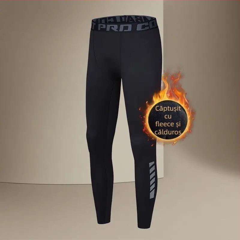 Set de fitness pentru bărbați, cu fleece pentru iarnă: antrenamente de baschet și alergare matinală, elasticitate înaltă pentru sala de sport.