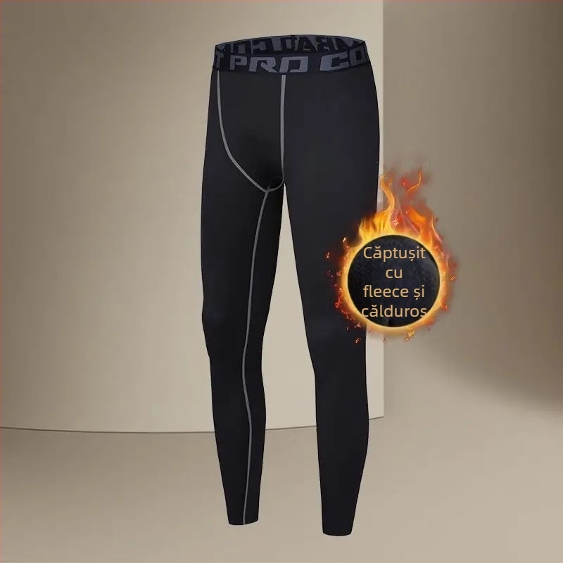 Set de fitness pentru bărbați, cu fleece pentru iarnă: antrenamente de baschet și alergare matinală, elasticitate înaltă pentru sala de sport.
