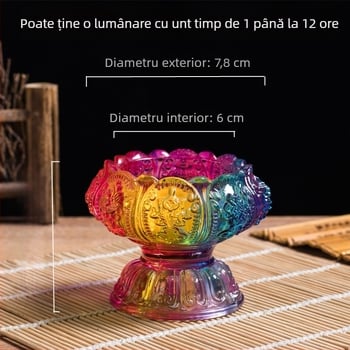 Suport lampă cu lotus din sticlă colorată, finisaj mat-lucios, pentru altarul budist de acasă, ornament lampă cristal Buddha