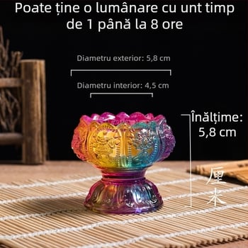 Suport lampă cu lotus din sticlă colorată, finisaj mat-lucios, pentru altarul budist de acasă, ornament lampă cristal Buddha