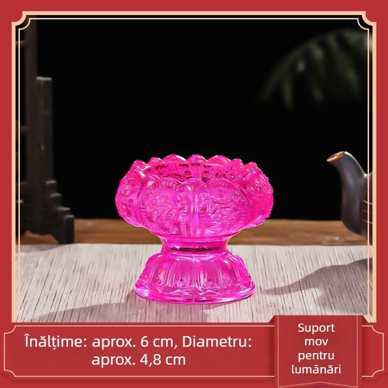 Suport lampă cu lotus din sticlă colorată, finisaj mat-lucios, pentru altarul budist de acasă, ornament lampă cristal Buddha