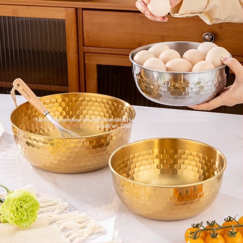 Vas de salată din oțel inoxidabil ciocănit, stil coreean, pentru bucătăria de acasă: ouă, amestecare și aluat