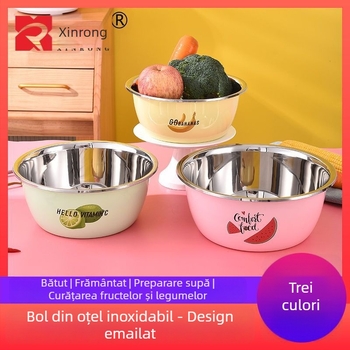 Set de trei boluri din oțel inoxidabil, finisaj color, pentru spălat fructe și legume; include oală de supă și bol pentru bătut ouă