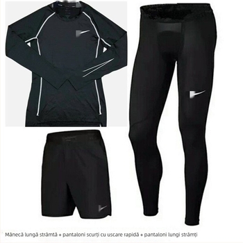 Set sport masculin, uscare rapidă și elasticitate ridicată pentru alergare și baschet – top cu mânecă lungă și pantaloni
