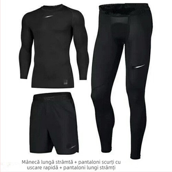 Set sport masculin, uscare rapidă și elasticitate ridicată pentru alergare și baschet – top cu mânecă lungă și pantaloni