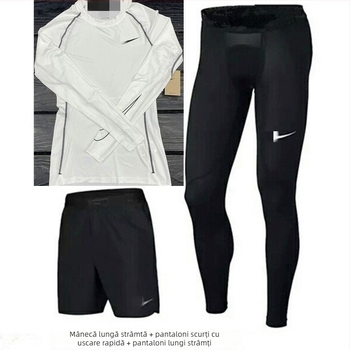 Set sport masculin, uscare rapidă și elasticitate ridicată pentru alergare și baschet – top cu mânecă lungă și pantaloni