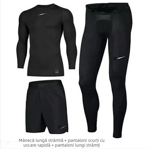 Set sport masculin, uscare rapidă și elasticitate ridicată pentru alergare și baschet – top cu mânecă lungă și pantaloni