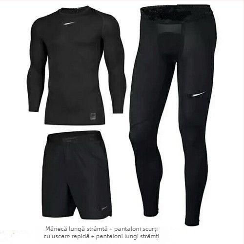 Set sport masculin, uscare rapidă și elasticitate ridicată pentru alergare și baschet – top cu mânecă lungă și pantaloni