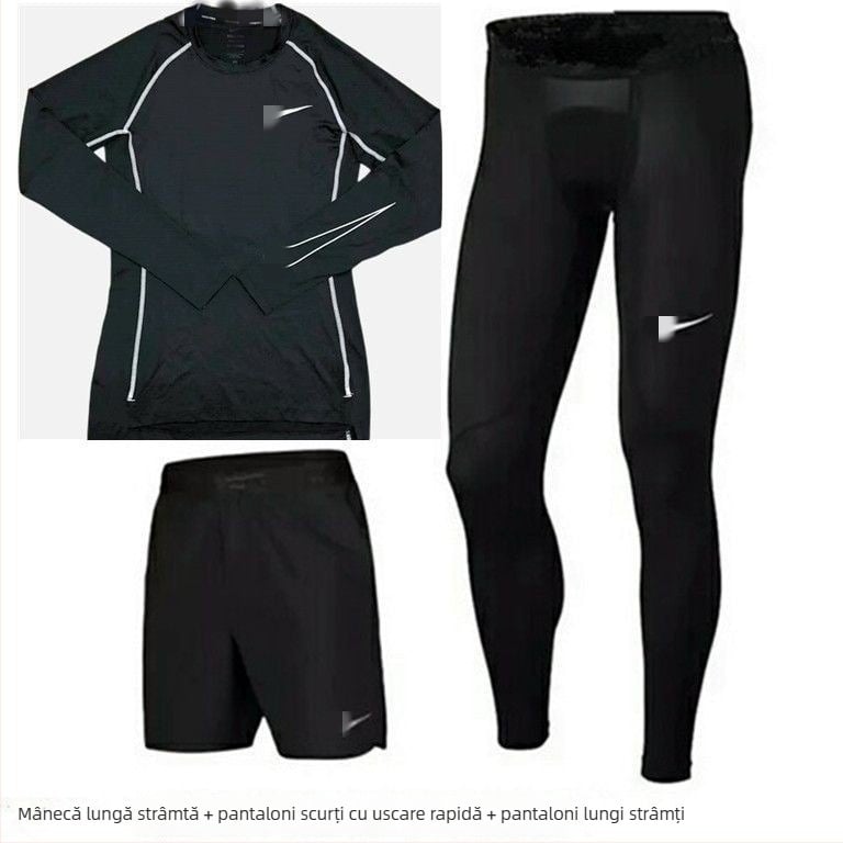 Set sport masculin, uscare rapidă și elasticitate ridicată pentru alergare și baschet – top cu mânecă lungă și pantaloni