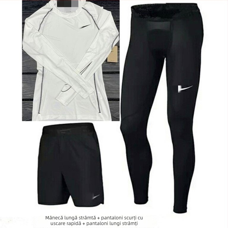 Set sport masculin, uscare rapidă și elasticitate ridicată pentru alergare și baschet – top cu mânecă lungă și pantaloni