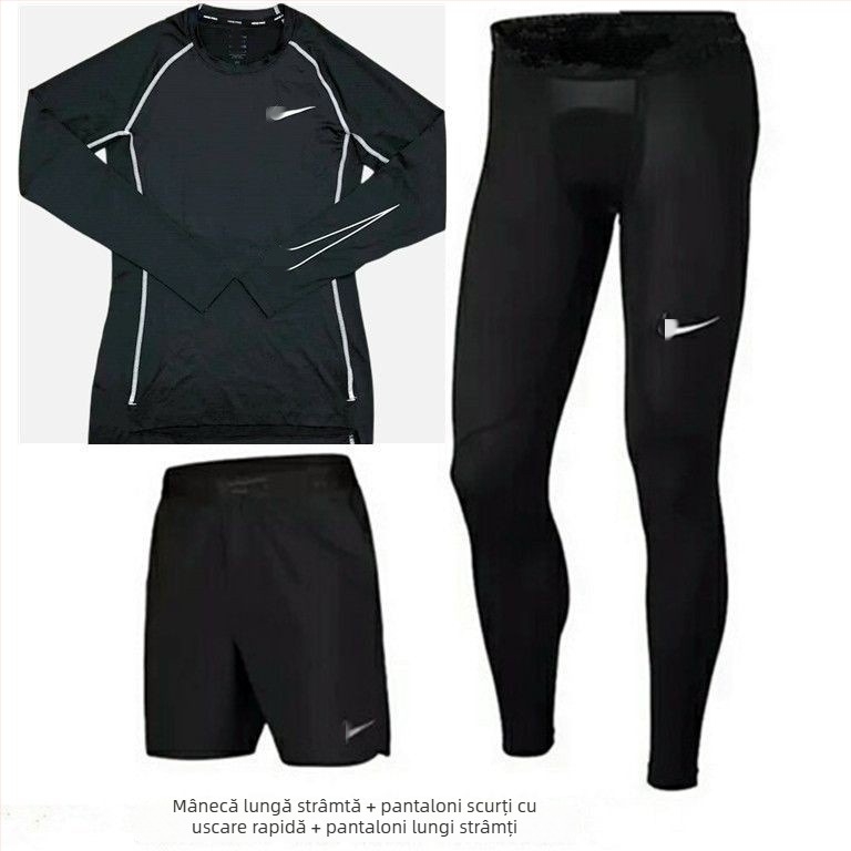 Set sport masculin, uscare rapidă și elasticitate ridicată pentru alergare și baschet – top cu mânecă lungă și pantaloni